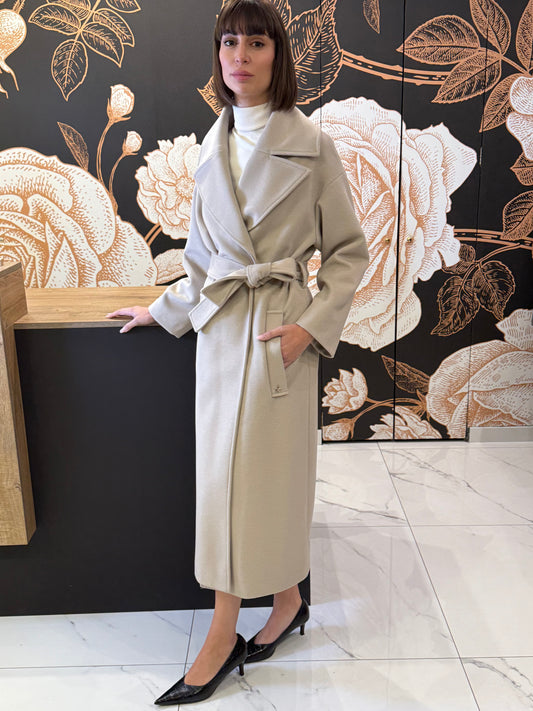 Cappotto vestaglia con cintura abbinata colore cachà - Souvenir Clubbing