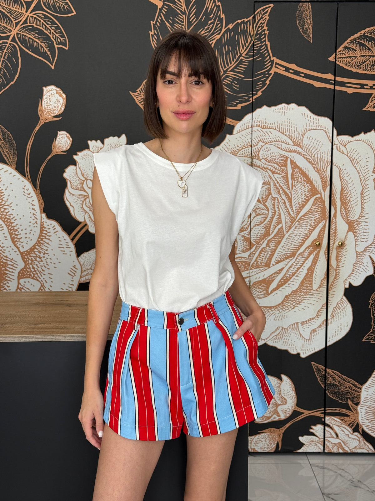 Short a righe rosso, celeste e panna - Lumina