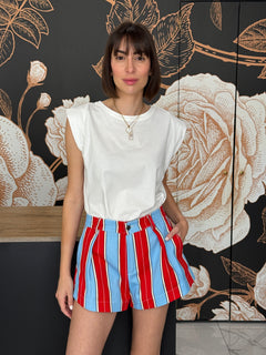 Short a righe rosso, celeste e panna - Lumina
