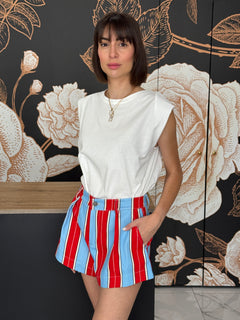 Short a righe rosso, celeste e panna - Lumina