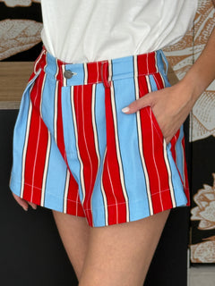 Short a righe rosso, celeste e panna - Lumina