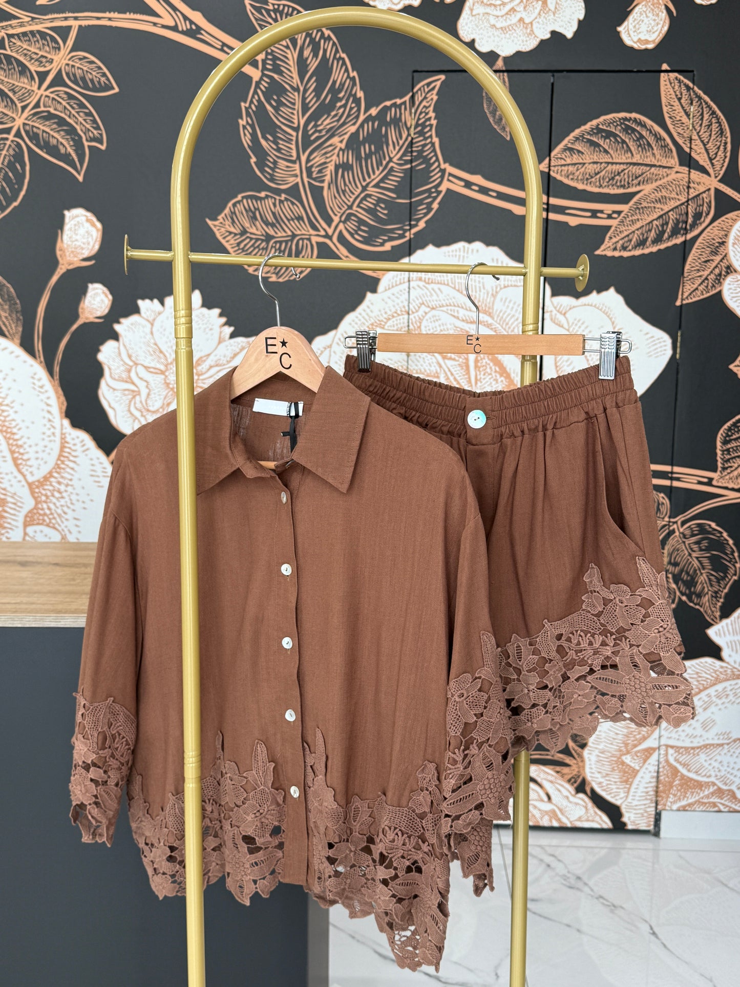 Set coordinato camicia e shorts cioccolato - Lumina