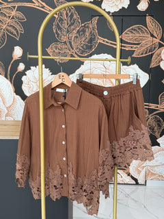 Shorts in misto lino con ricamo - Lumina