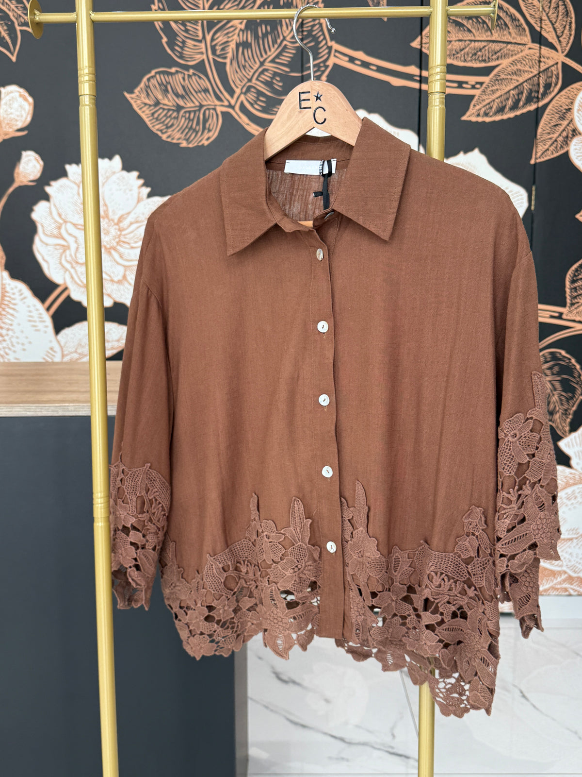 Camicia in misto lino con ricamo - Lumina
