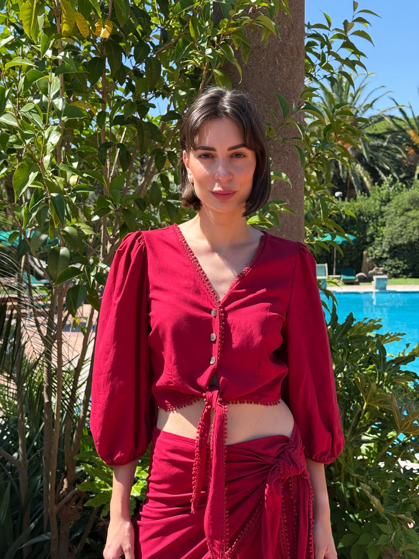 Camicia lino e viscosa con sollo a V - Philia Loft