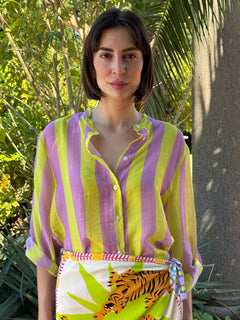 Camicia riga lime/glicine manica corta - Haveone