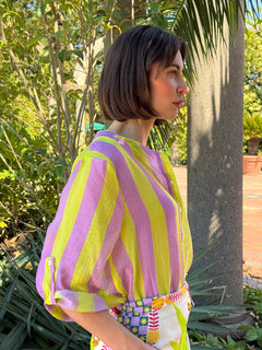 Camicia riga lime/glicine manica corta - Haveone