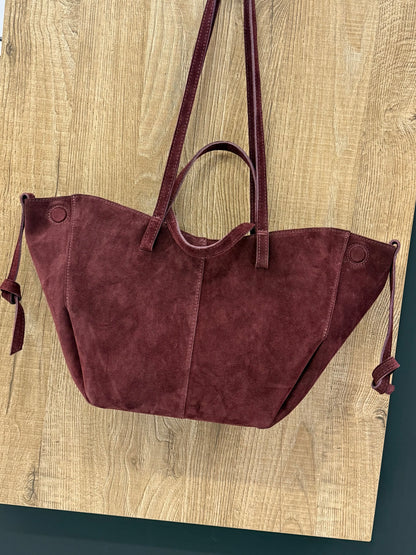 Borsa in suede con doppio manico e Pochette interna colore bordeaux
