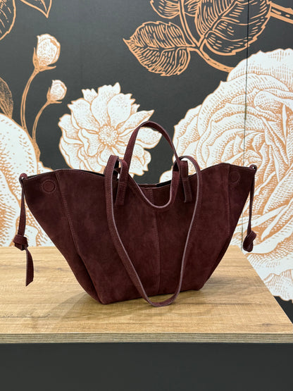 Borsa in suede con doppio manico e Pochette interna colore bordeaux