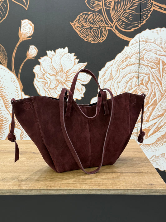 Borsa in suede con doppio manico e Pochette interna colore bordeaux