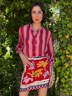 Camicia riga rosa/rosso manica corta - Haveone