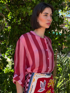 Camicia riga rosa/rosso manica corta - Haveone