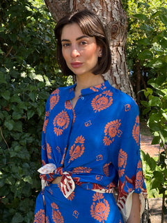 Camicia coreana blu fantasia arancione - Haveone