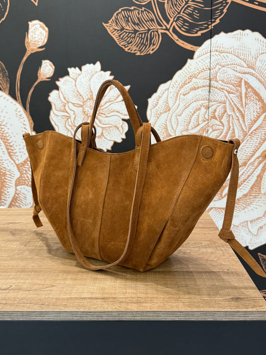Borsa in suede con doppio manico e Pochette interna colore cuoio