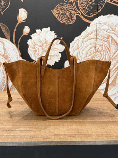Borsa in suede con doppio manico e Pochette interna colore cuoio