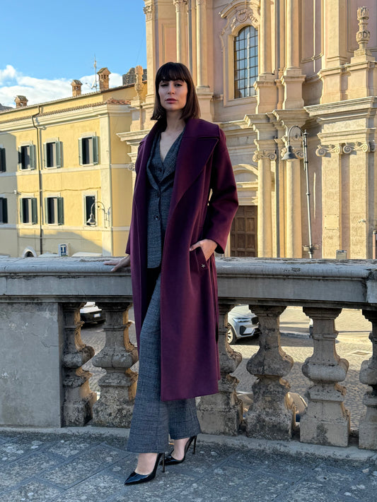 Cappotto vestaglia con cintura abbinata colore bordeaux - Souvenir Clubbing