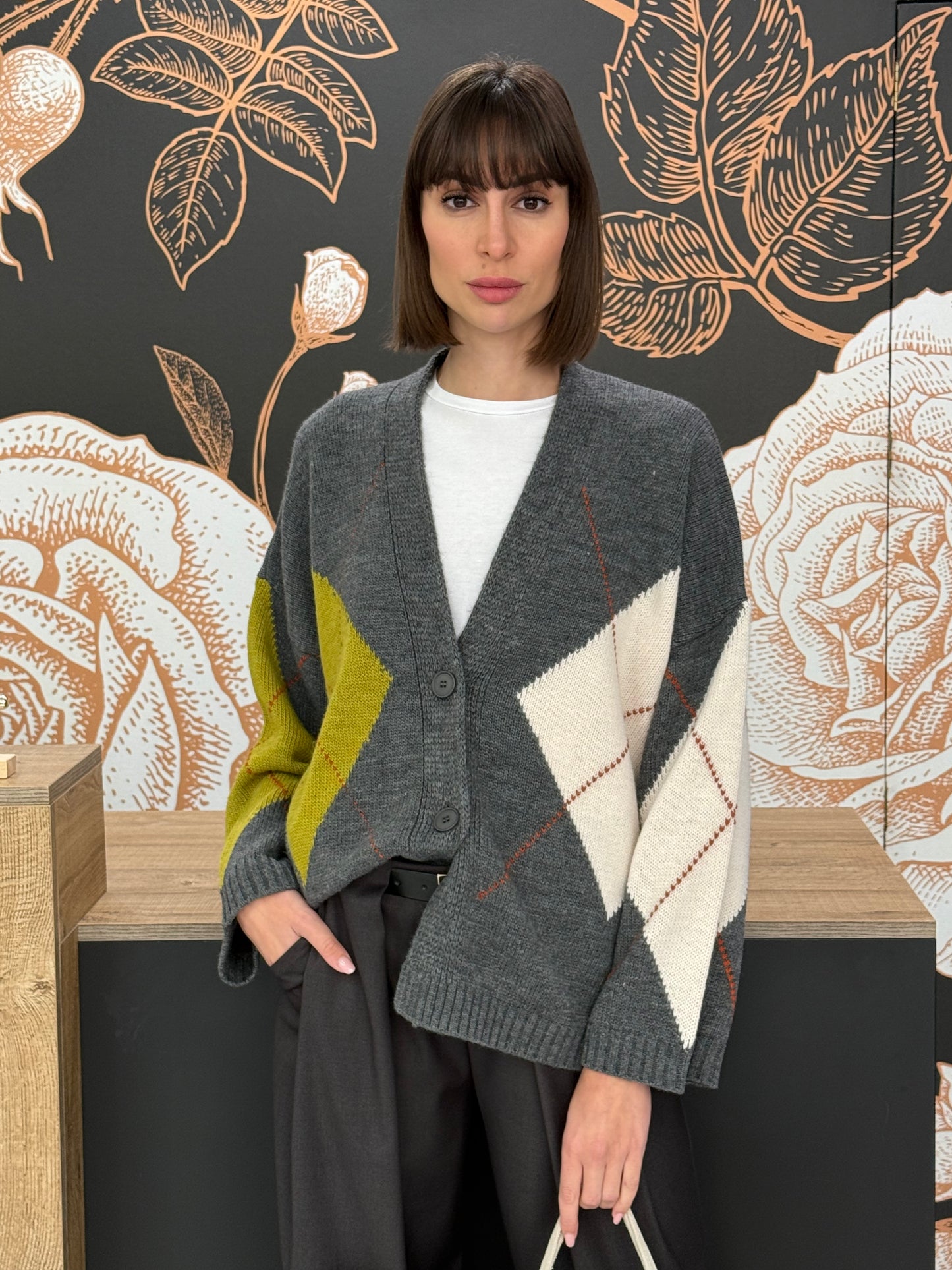 Cardigan a rombi antracite - HaveOne