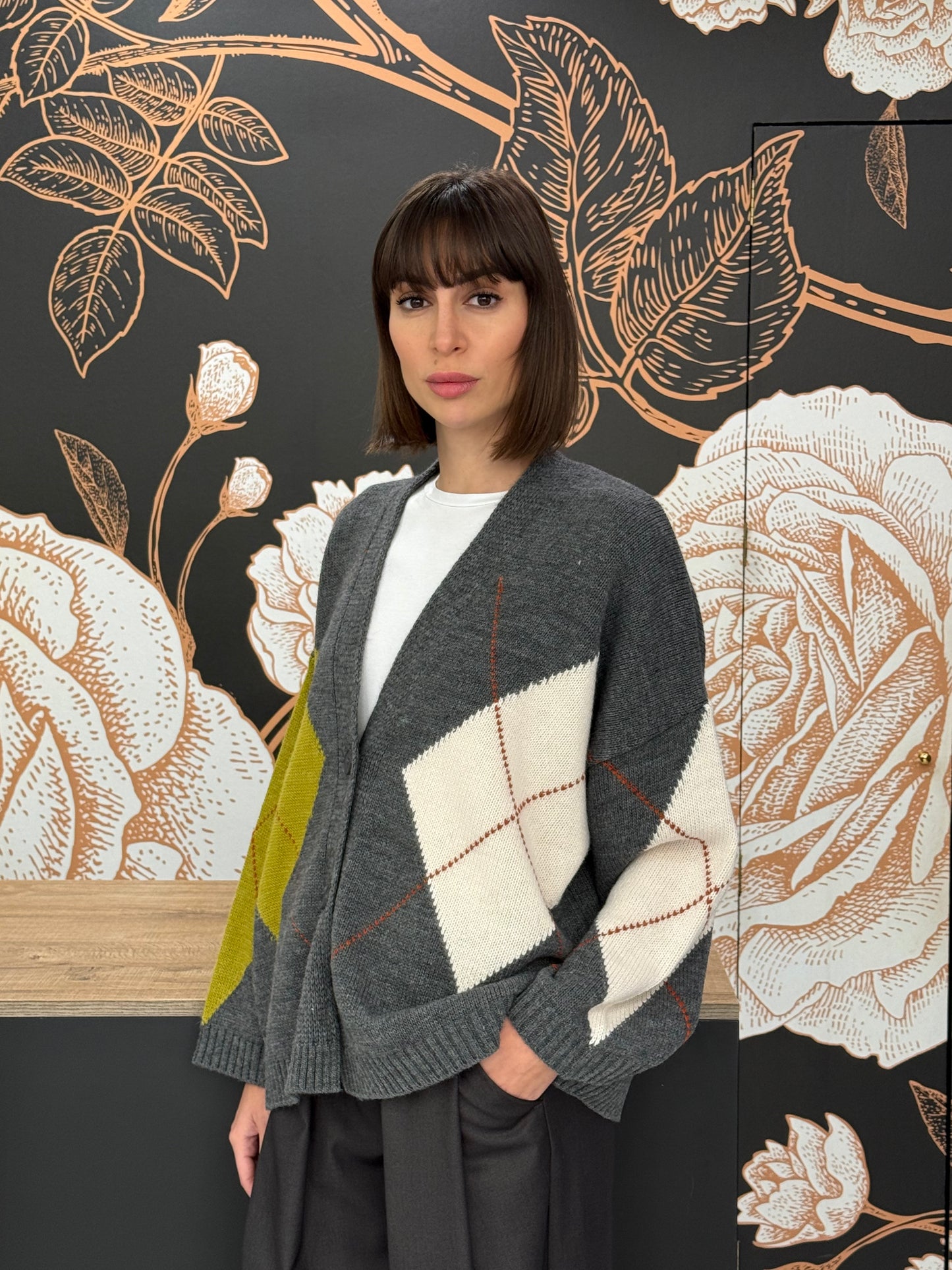 Cardigan a rombi antracite - HaveOne