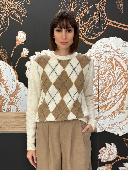 Maglia girocollo rombi panna - HaveOne