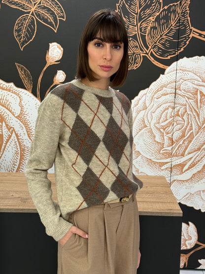 Maglia girocollo rombi beige - HaveOne