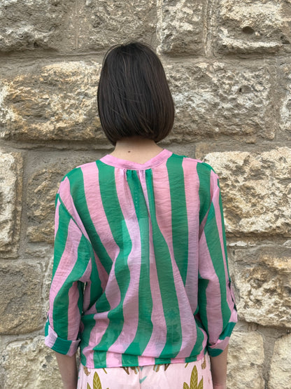 Camicia riga smeraldo/rosa manica corta - Haveone