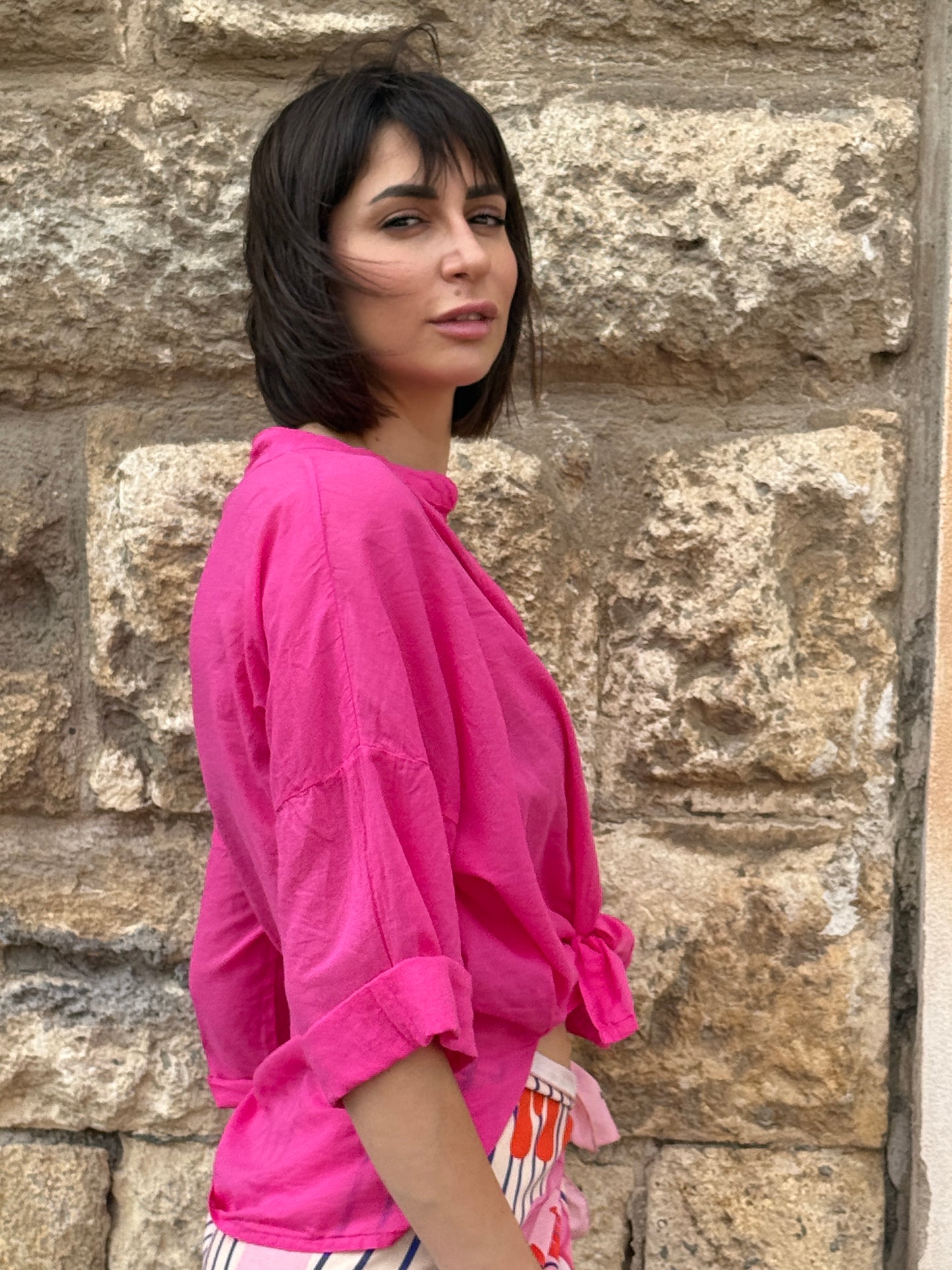 Camicia in mussola di cotone fuxia - Haveone