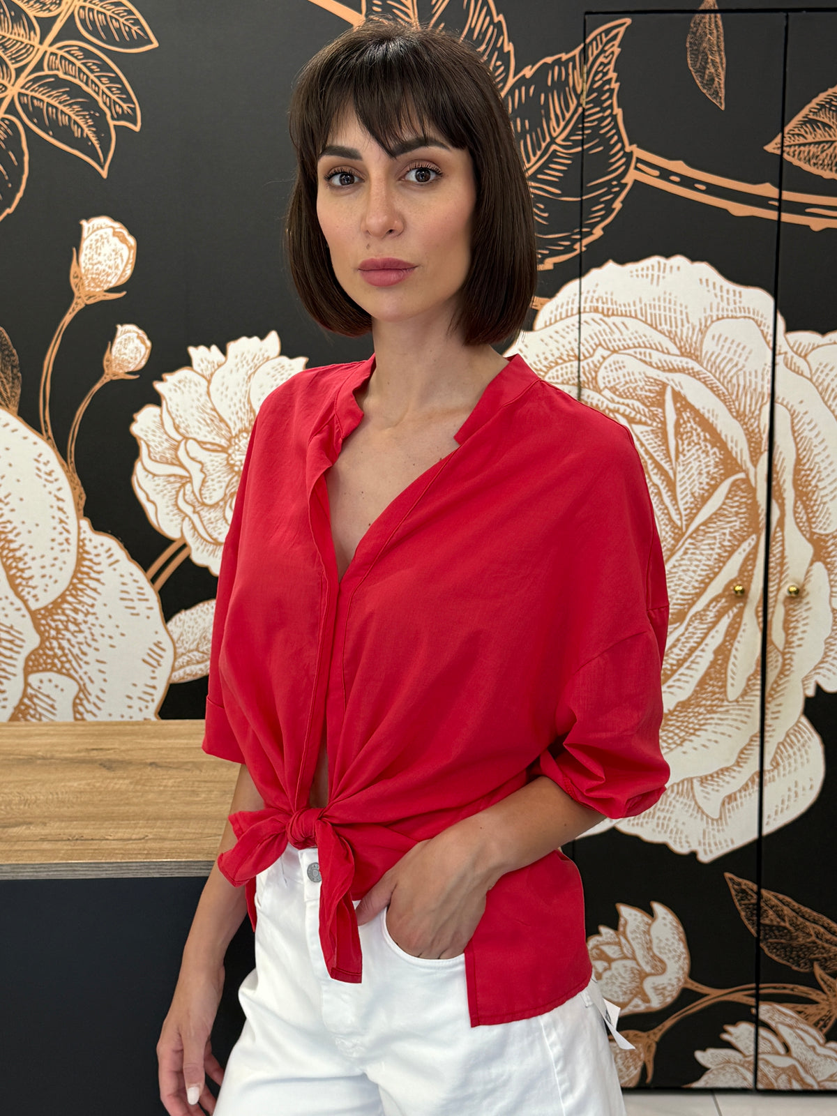 Camicia in mussola di cotone rosso india - Philia Loft