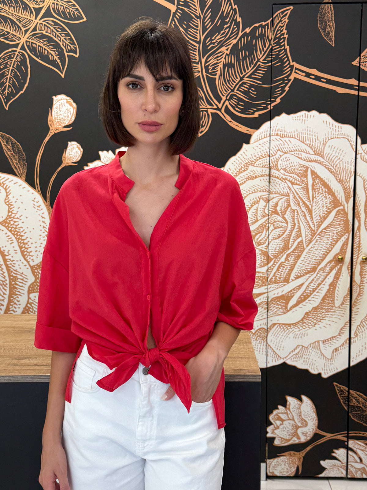 Camicia in mussola di cotone rosso india - Philia Loft