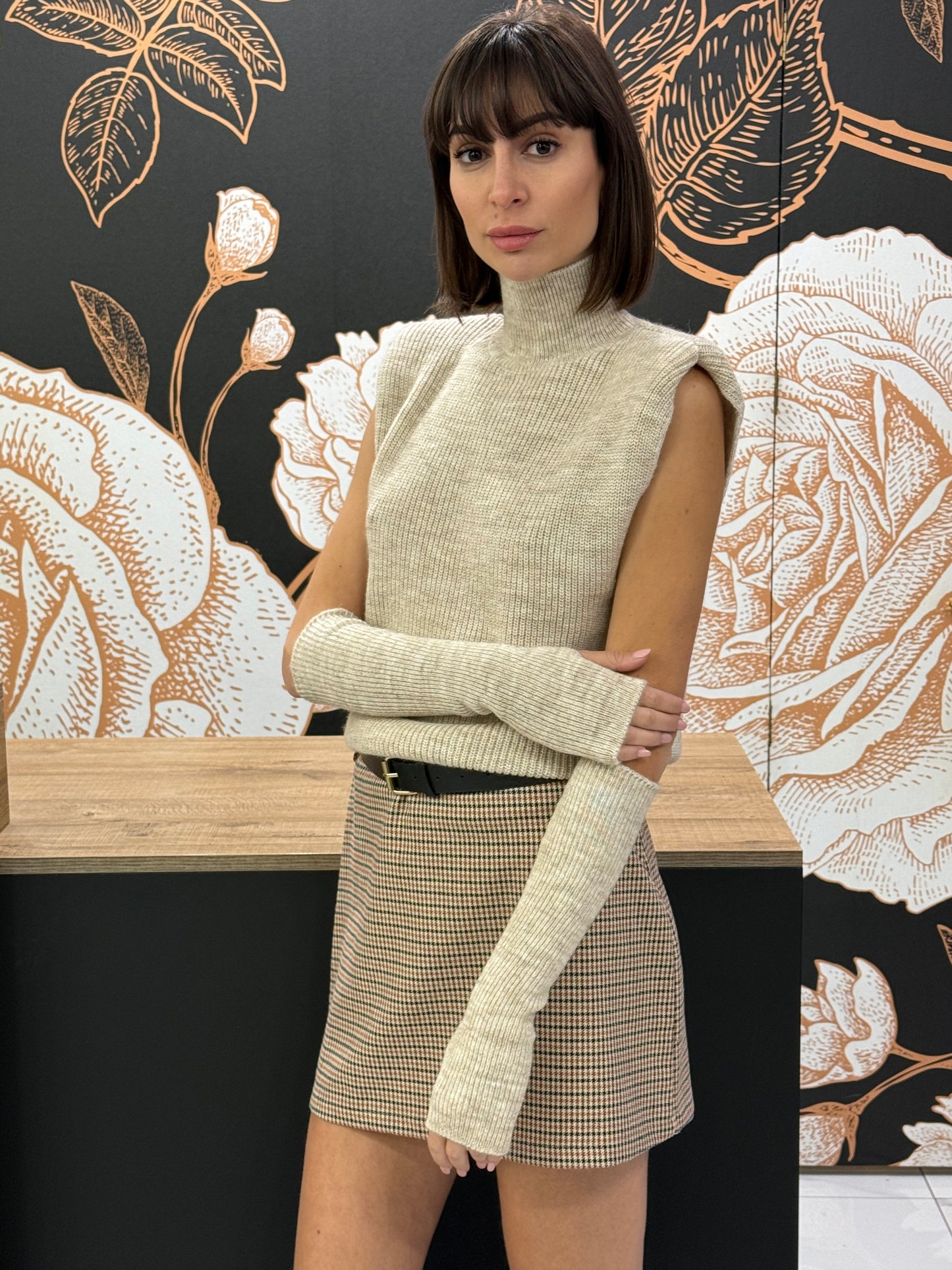 Minigonna a quadri beige e tabacco - HaveOne