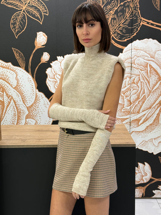 Minigonna a quadri beige e tabacco - HaveOne