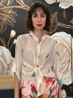 Camicia panna stampa pappagallo -Haveone