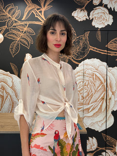 Camicia panna stampa pappagallo -Haveone
