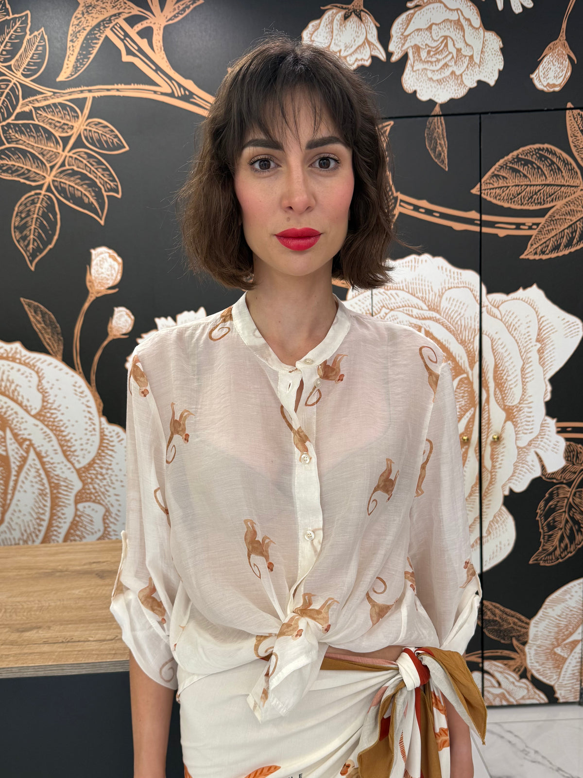 Camicia panna stampa scimmia -Haveone