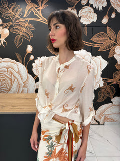 Camicia panna stampa scimmia -Haveone