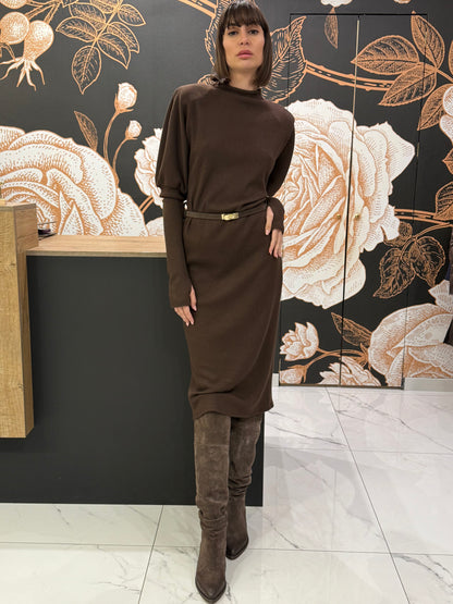 Abito midi con manicotti colore marrone - Haveone