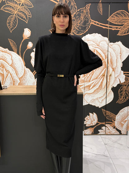 Abito midi con manicotti colore nero - Haveone