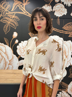 Camicia panna stampa tigre -Haveone