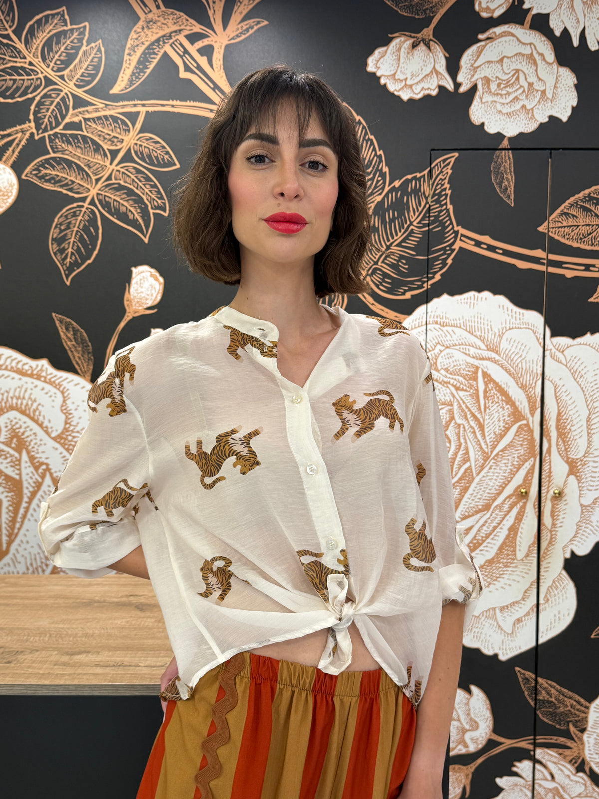 Camicia panna stampa tigre -Haveone
