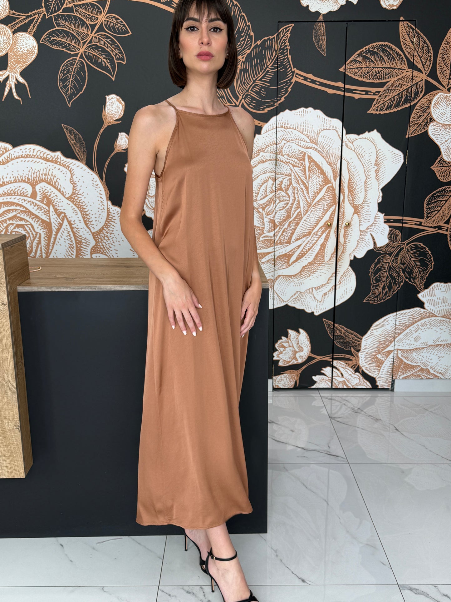 Abito lungo scollo quadrato bronze - Vicolo