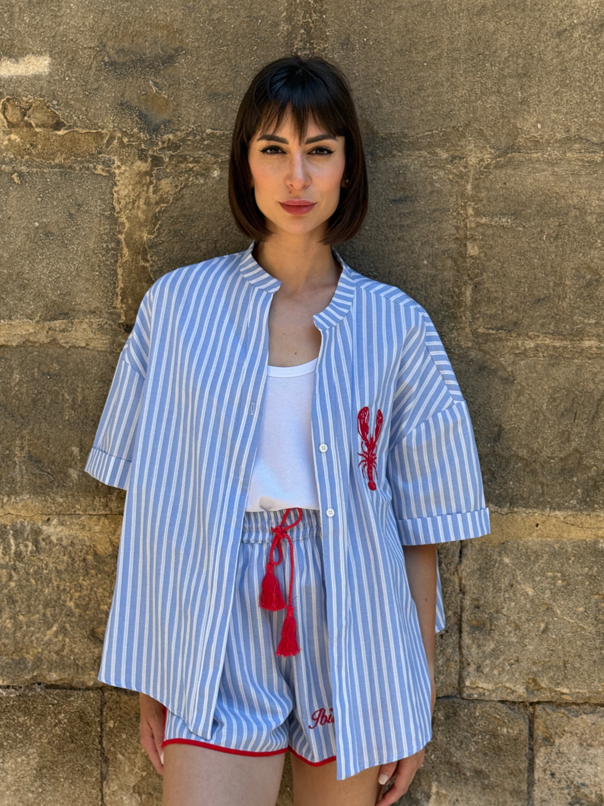 Camicia rigata con aragosta ricamata - Philia Loft