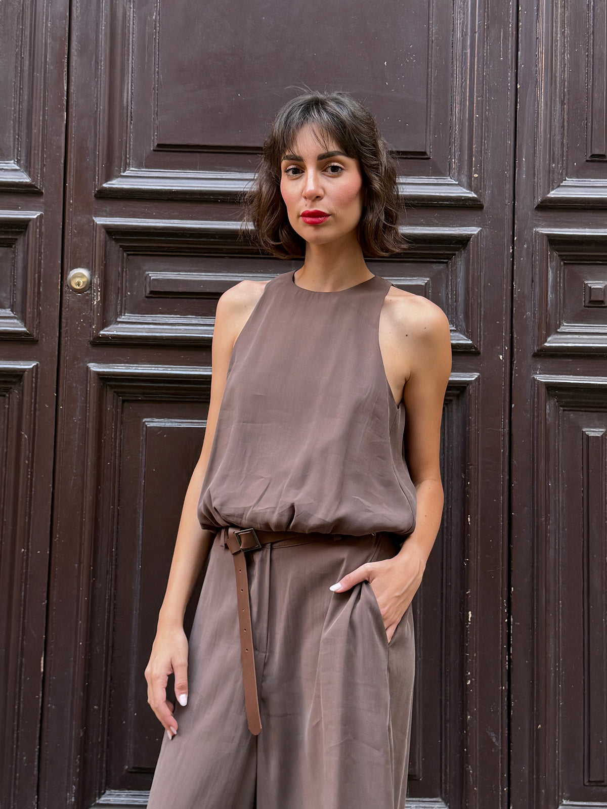Top smanicato moro in modal - Philia Loft