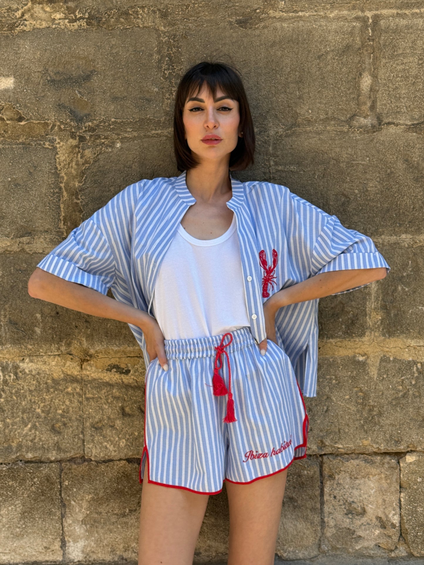 Shorts rigati con dettaglio passamaneria - Philia Loft