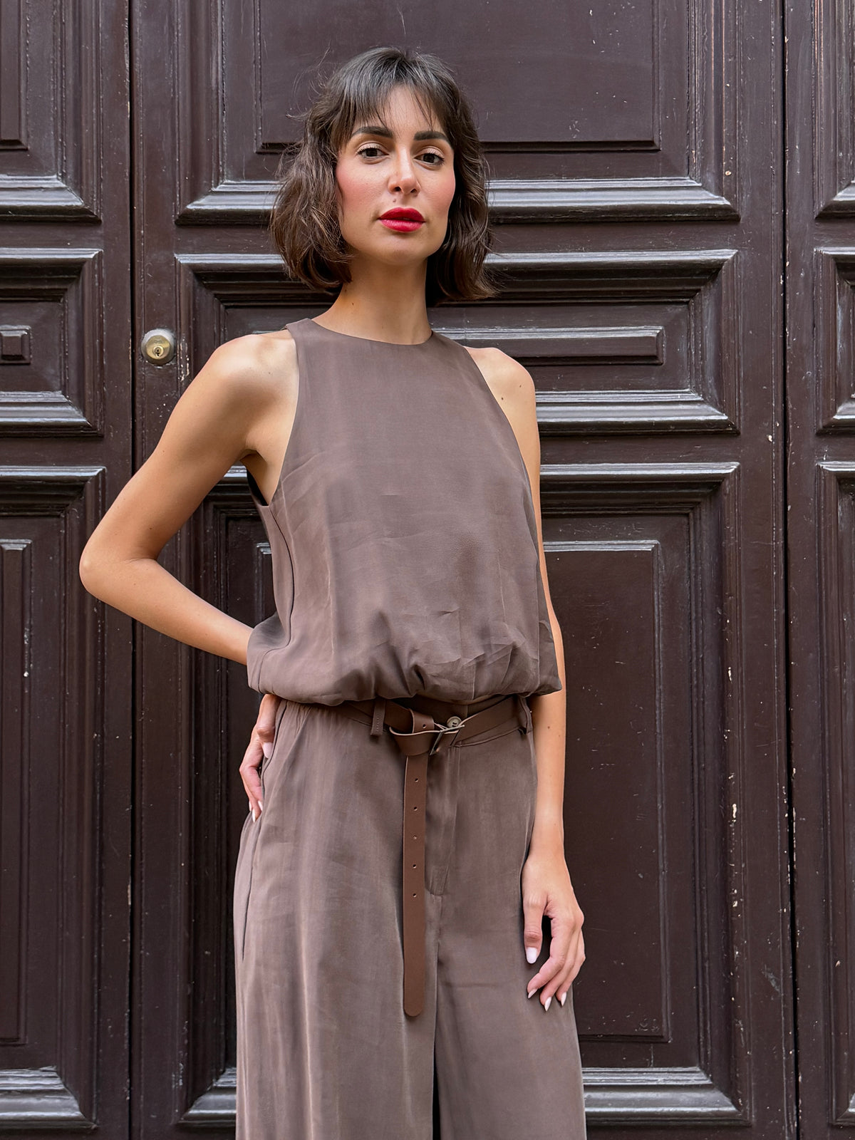 Top smanicato moro in modal - Philia Loft