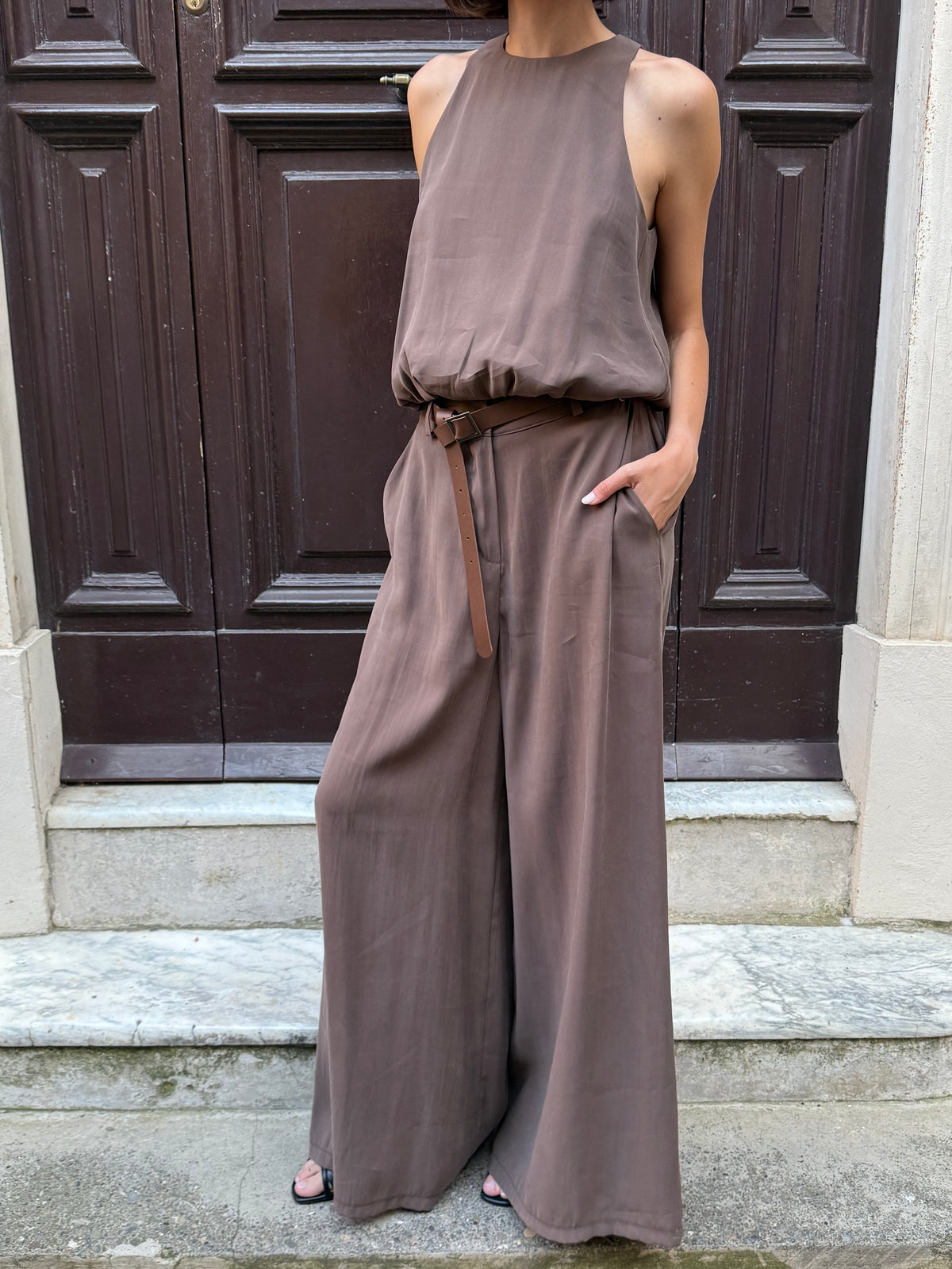 Pantalone gamba ampia cioccolato in modal - Philia Loft