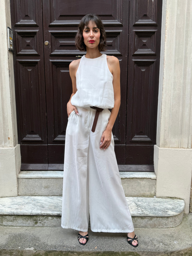 Pantalone gamba ampia bianco in modal - Philia Loft