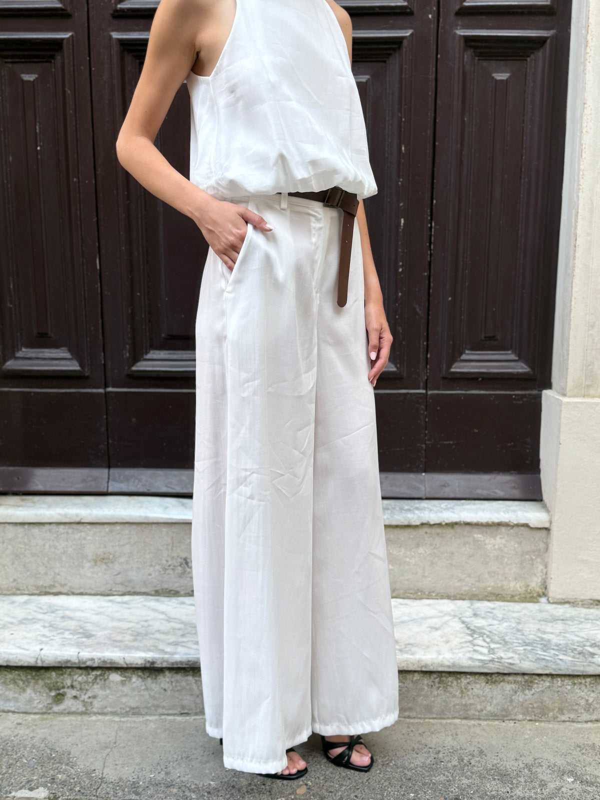 Pantalone gamba ampia bianco in modal - Philia Loft
