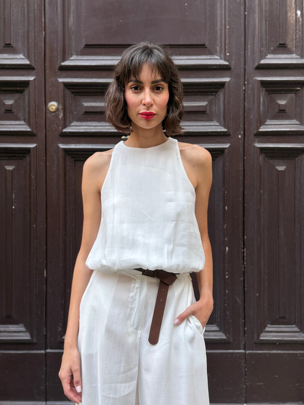 Top smanicato bianco in modal - Philia Loft