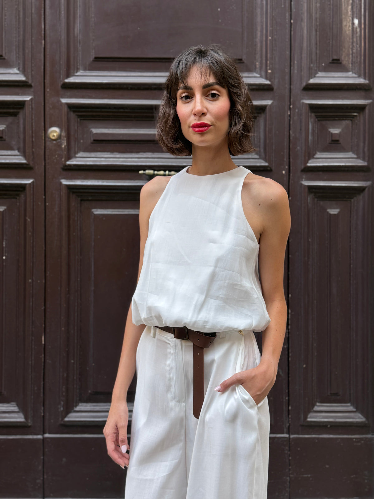 Top smanicato bianco in modal - Philia Loft