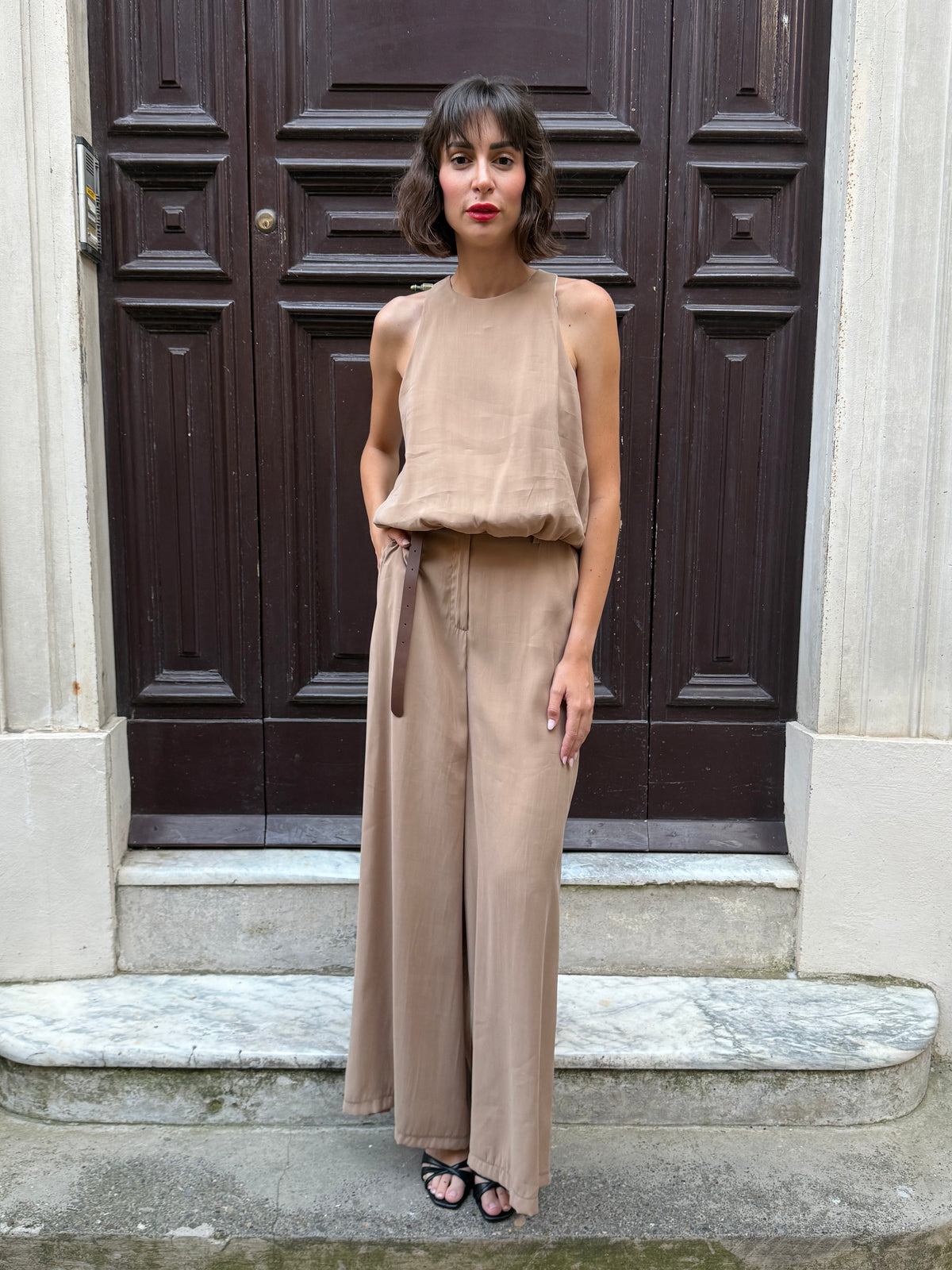 Pantalone gamba ampia nocciola in modal - Philia Loft
