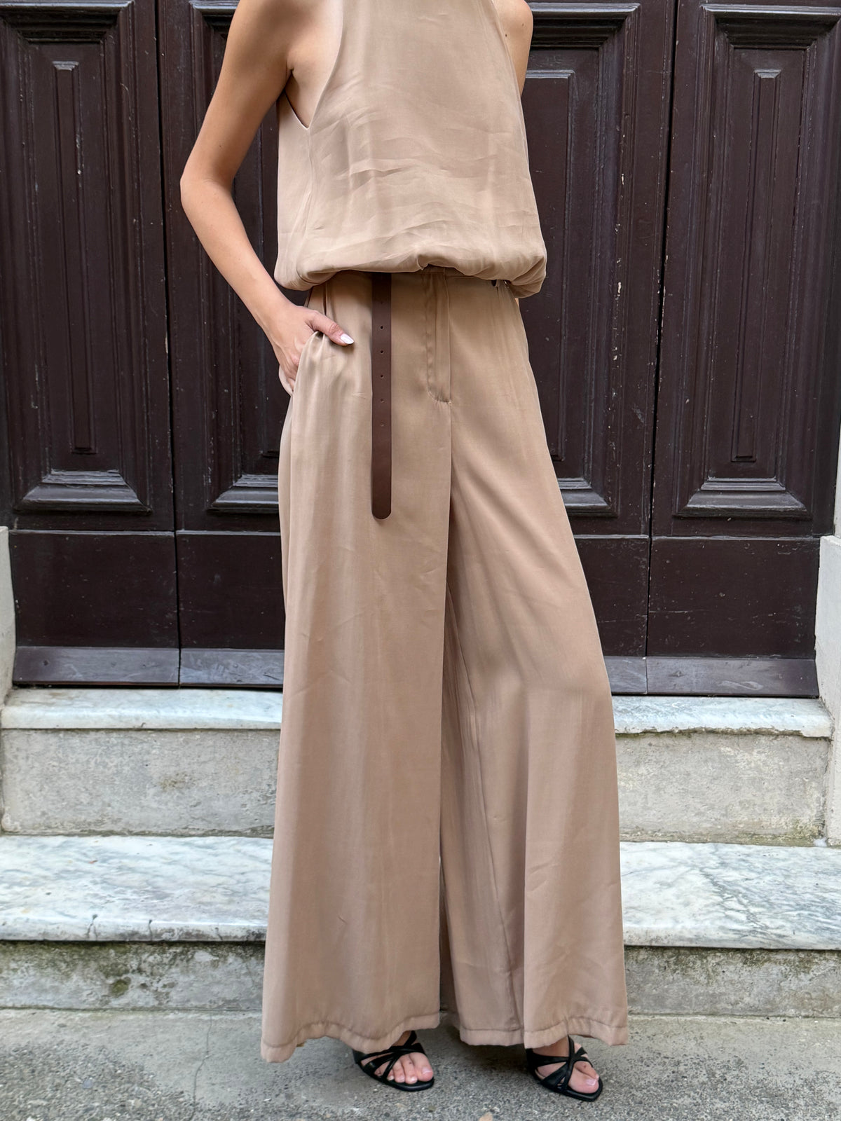 Pantalone gamba ampia nocciola in modal - Philia Loft